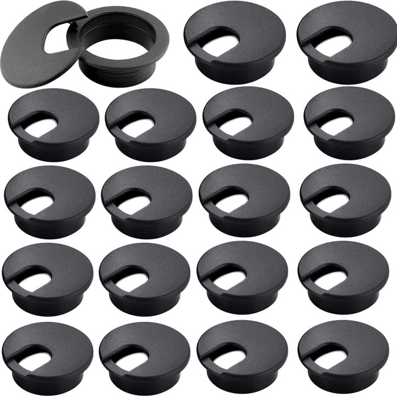 HNBun 20 Pack 2" Black Plastic Desk Grommet, 2" Hole Cover, Organizers, Cord & Cable Management - Image 1